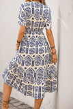 Blue A Line Printed Midi Summer Dress