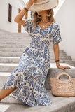 Blue A Line Printed Midi Summer Dress