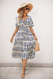 Blue A Line Printed Midi Summer Dress