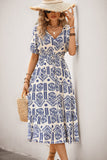 Blue A Line Printed Midi Summer Dress