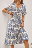 Blue A Line Printed Midi Summer Dress