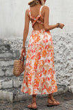 Orange Printed Square Neck Midi Summer Dress