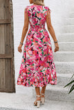 Fuchsia Floral V Neck Midi Summer Dress
