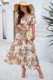 Apricot A Line Long Floral Summer Dress