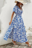 Blue A Line Printed Summer Dress With Slit