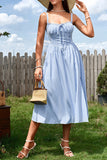 Blue A Line Corset Summer Dress With Slit