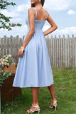 Blue A Line Corset Summer Dress With Slit