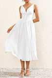 Simple White A Line Midi Summer Dress With Bow