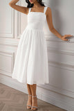 White Square Neck A Line Summer Dress