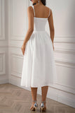 White Square Neck A Line Summer Dress