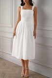 White Square Neck A Line Summer Dress