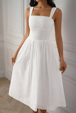 White Square Neck A Line Summer Dress