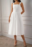 White Square Neck A Line Summer Dress