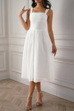White Square Neck A Line Summer Dress