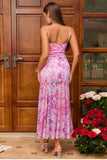 Fuchsia A Line Floral Long Summer Dress