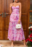 Fuchsia A Line Floral Long Summer Dress