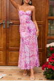Fuchsia A Line Floral Long Summer Dress