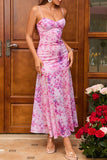 Fuchsia A Line Floral Long Summer Dress