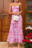 Fuchsia A Line Floral Long Summer Dress