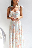 Yellow Blue Flower A Line Long Summer Dress