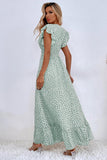 Khaki Polka Dot Ruffle Sleeve Summer Dress