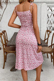 Pink Floral Sheath Mini Summer Dress With Slit