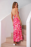 Fuchsia Spaghetti Straps Floral Summer Dress