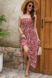 Dark Red Printed Long Summer Dress