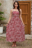 Dark Red Printed Long Summer Dress