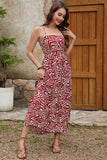 Dark Red Printed Long Summer Dress