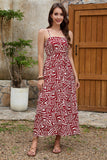 Dark Red Printed Long Summer Dress