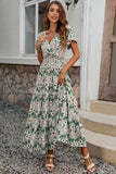 Green Floral A Line Summer Dress