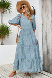 Grey Blue A Line Long Floral Summer Dress