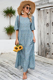 Grey Blue A Line Long Floral Summer Dress