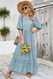 Grey Blue A Line Long Floral Summer Dress