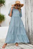 Grey Blue A Line Long Floral Summer Dress