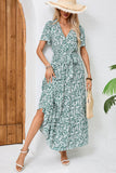 Green Printed A Line Summer Dress With Sash
