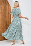 Green Printed A Line Summer Dress With Sash