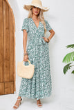 Green Printed A Line Summer Dress With Sash