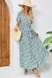 Green Printed A Line Summer Dress With Sash
