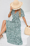 Green Printed A Line Summer Dress With Sash