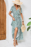 Green Printed A Line Summer Dress With Sash
