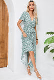 Green Printed A Line Summer Dress With Sash