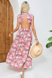 Blush Red Flower Halter Long Summer Dress