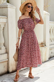 Off The Shoulder Burgundy Floral Long Summer Dress