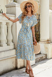 Blue A Line Floral Long Summer Dress