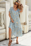 Blue A Line Floral Long Summer Dress