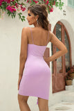 Bodycon Lilac Satin Cocktail Dress With 3D Flower