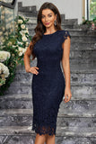 Burgundy Sheath Round Neck Lace Mother of the Bride Dress