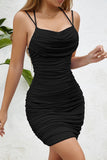 Bodycon Satin Black Ruched Cocktail Dress